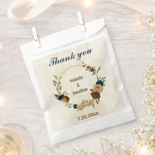 terracotta navy floral wedding favour bag