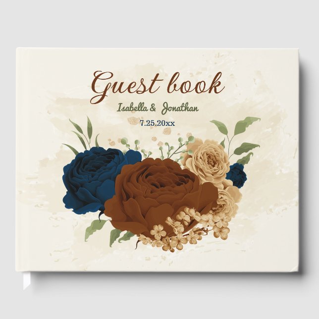 terracotta navy floral wedding guest book (Front)
