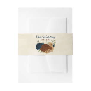terracotta navy floral wedding invitation belly band