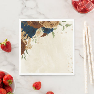 terracotta navy floral wedding napkin