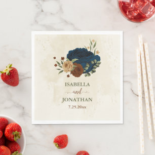 terracotta navy floral wedding napkin