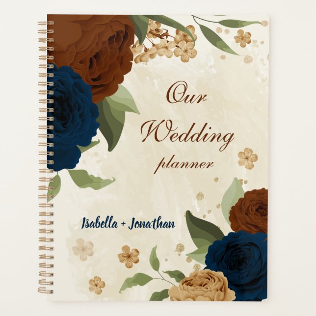 terracotta navy floral wedding planner (Front)