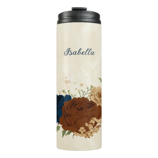terracotta navy floral wedding thermal tumbler (Front)