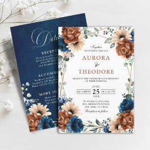 Terracotta Navy  Geometric Wedding All In one Invitation