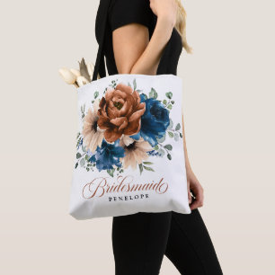 Terracotta Navy Greenery Bridesmaid Gift Tote Bag