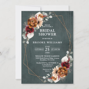 Terracotta Navy  Greenery Geometric Bridal Shower  Invitation
