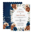 Terracotta Navy Greenery Geometric Wedding QR Code