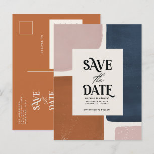 Terracotta navy modern abstract typography announc announcement postcard