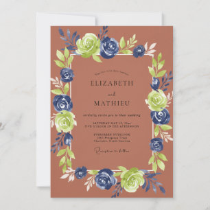 Terracotta Navy Painted Wedding Invitation
