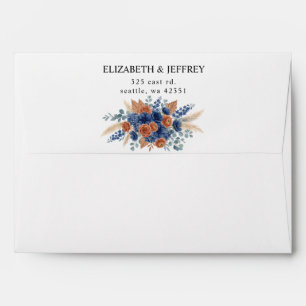 Terracotta Navy Pampas Greenery Modern Wedding Envelope