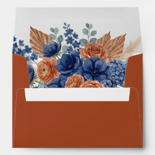 Terracotta Navy Pampas Greenery Modern Wedding Envelope