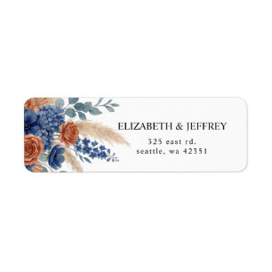 Terracotta Navy Pampas Greenery Modern Wedding Return Address Label