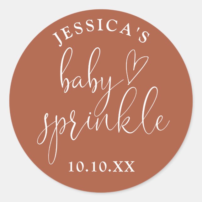 Terracotta Neutral Baby Sprinkle Shower Favour Classic Round Sticker (Front)