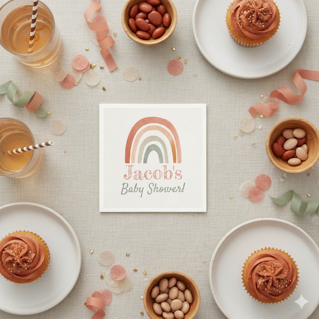 Terracotta neutral rainbow baby shower napkin (Rainbow baby shower party napkin)