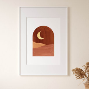 Terracotta night, abstract landscape poster