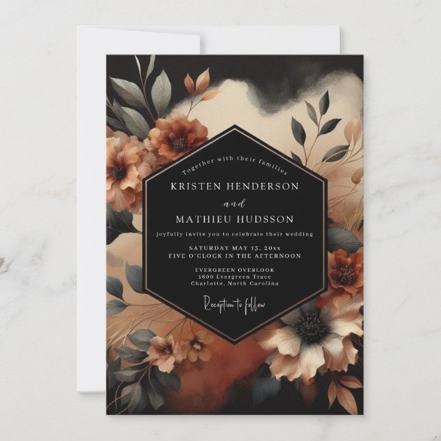 Terracotta Nocturne Floral Wedding Invitation (Front)