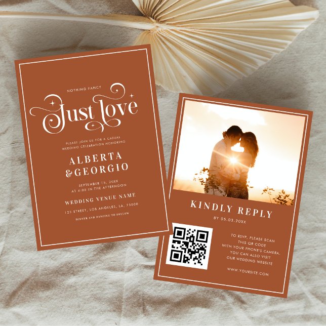 Terracotta Nothing Fancy Just Love QR Code Wedding Invitation (Creator Uploaded)