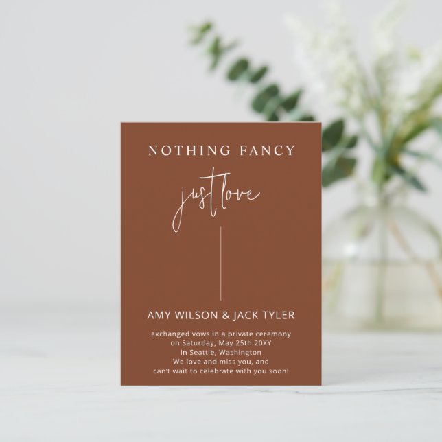 Terracotta Nothing Fancy Just Love Wedding  Postcard (Standing Front)