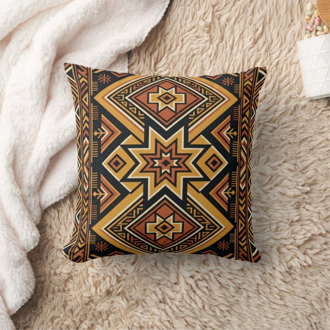 Terracotta Ochre Boho Geometric Abstract Pattern Cushion (Blanket)