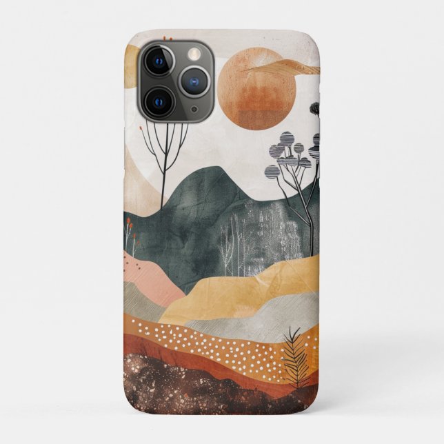 Terracotta Ochre Twin Sun Mid Century Mountain Art Case-Mate iPhone Case (Back)