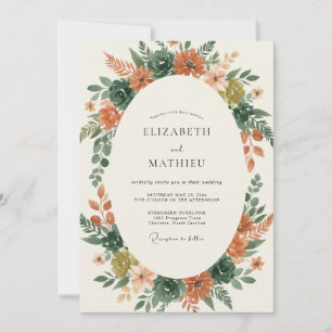 Terracotta Ochre Wreath Wedding Invitation