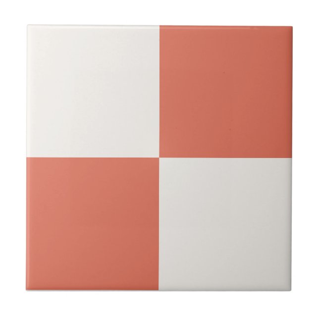 Terracotta & Off-White Square Box Stylish Pattern Ceramic Tile (Front)