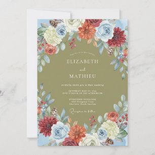 Terracotta Olive Blossom Wedding Invitation