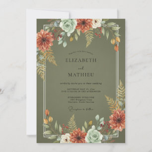 Terracotta Olive Fern Wedding Invitation