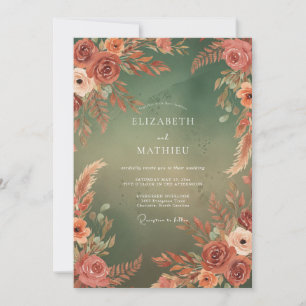Terracotta Olive Foliage Eucalyptus Wedding Invitation