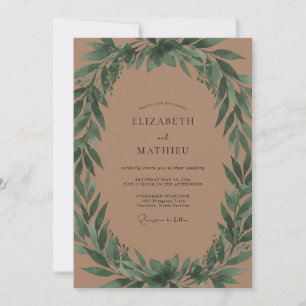 Terracotta Olive Wreath Wedding Invitation