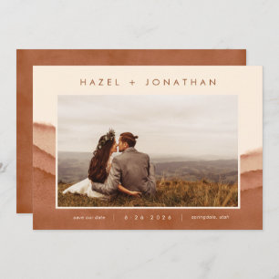 Terracotta Ombre   Minimalist Photo Save the Date  Announcement