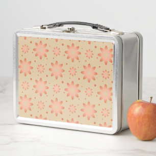 Terracotta orange and sand beige delicate daisy metal lunch box