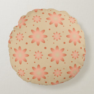 Terracotta orange and sand beige delicate daisy round cushion
