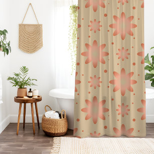 Terracotta orange and sand beige delicate daisy shower curtain