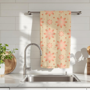Terracotta orange and sand beige delicate daisy tea towel