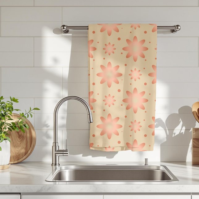 Terracotta orange and sand beige delicate daisy tea towel (Creator Uploaded)