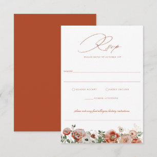 Terracotta Orange Autumn Floral Wedding RSVP Card