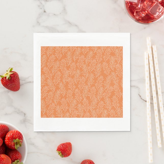 Terracotta Orange Botanical Leaf Pattern Napkin (Creator Uploaded)