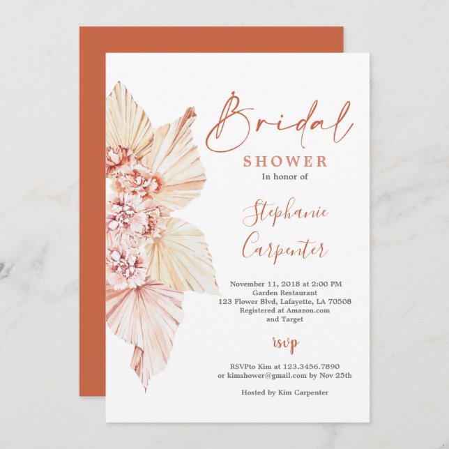 Terracotta Orange Burnt Boho Bridal Shower Invitation (Front/Back)