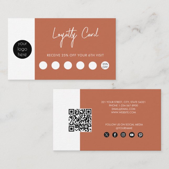 Terracotta Orange Business Logo QR Code Loyalty Card (Front/Back)