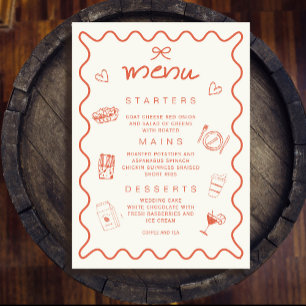 Terracotta Orange Coquette Bow Spanish Menu Invitation