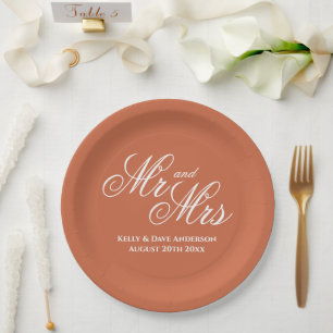 Terracotta orange custom paper wedding party plate