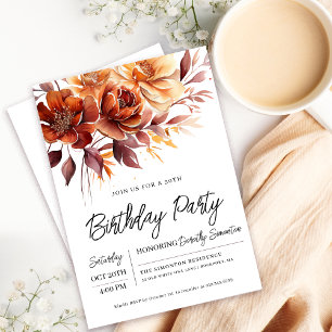 Terracotta Orange Fall Flowers 30th Birthday Invitation