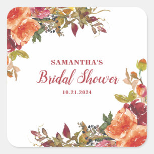 Terracotta Orange Floral Bridal Shower Square Sticker