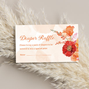 Terracotta Orange Floral Diaper Raffle Baby Shower Enclosure Card