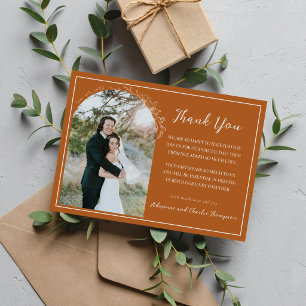 Terracotta Orange Floral Simplicity 1 Wedding Thank You Card