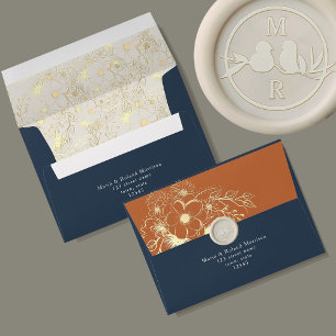 Terracotta Orange Navy Blue Wedding Envelope