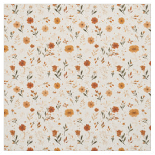 Terracotta Orange Peach Wildflower Boho Floral Fabric