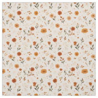 Terracotta Orange Peach Wildflower Boho Floral Fabric