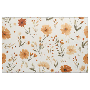 Terracotta Orange Peach Wildflower Boho Floral Fabric